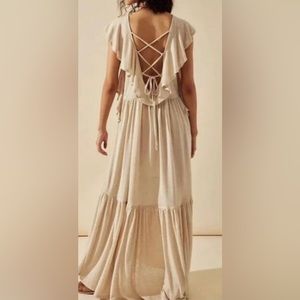 Free People Beach Terrazo Maxi Dress Linen Blend in Oatmeal Size Small